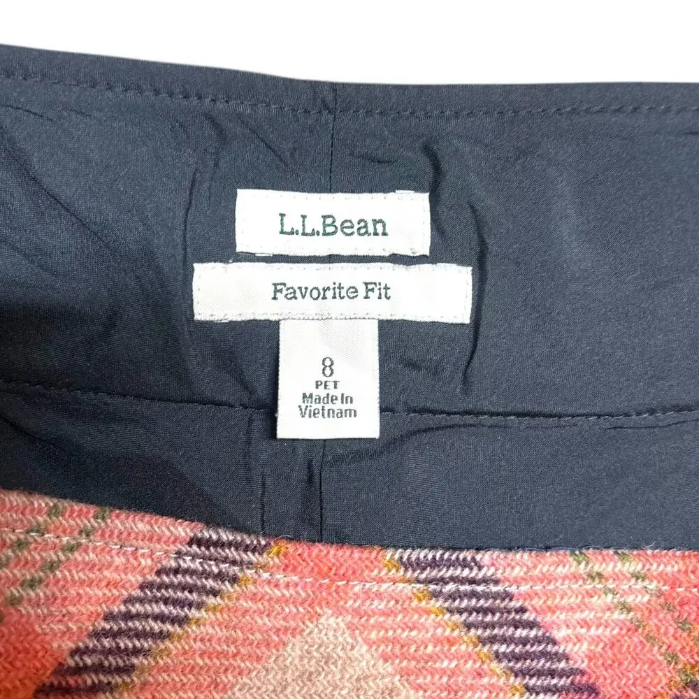 L.L.Bean Favorite Fit Wool Skirt Pink Purple Green Gold Plaid 8 Petite